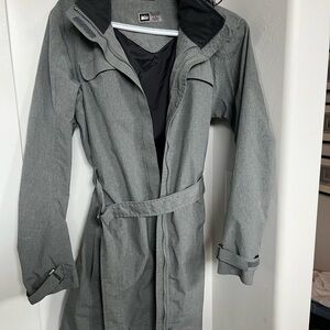 REI Gray Trench Coat Lightweight Full-Length